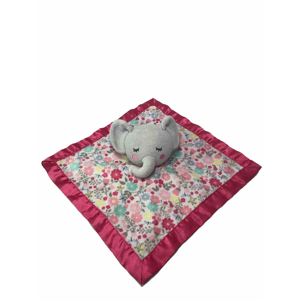 Parents Choice Elephant Lovey Security Blanket Toy Floral Pink Satin Closed Eyes